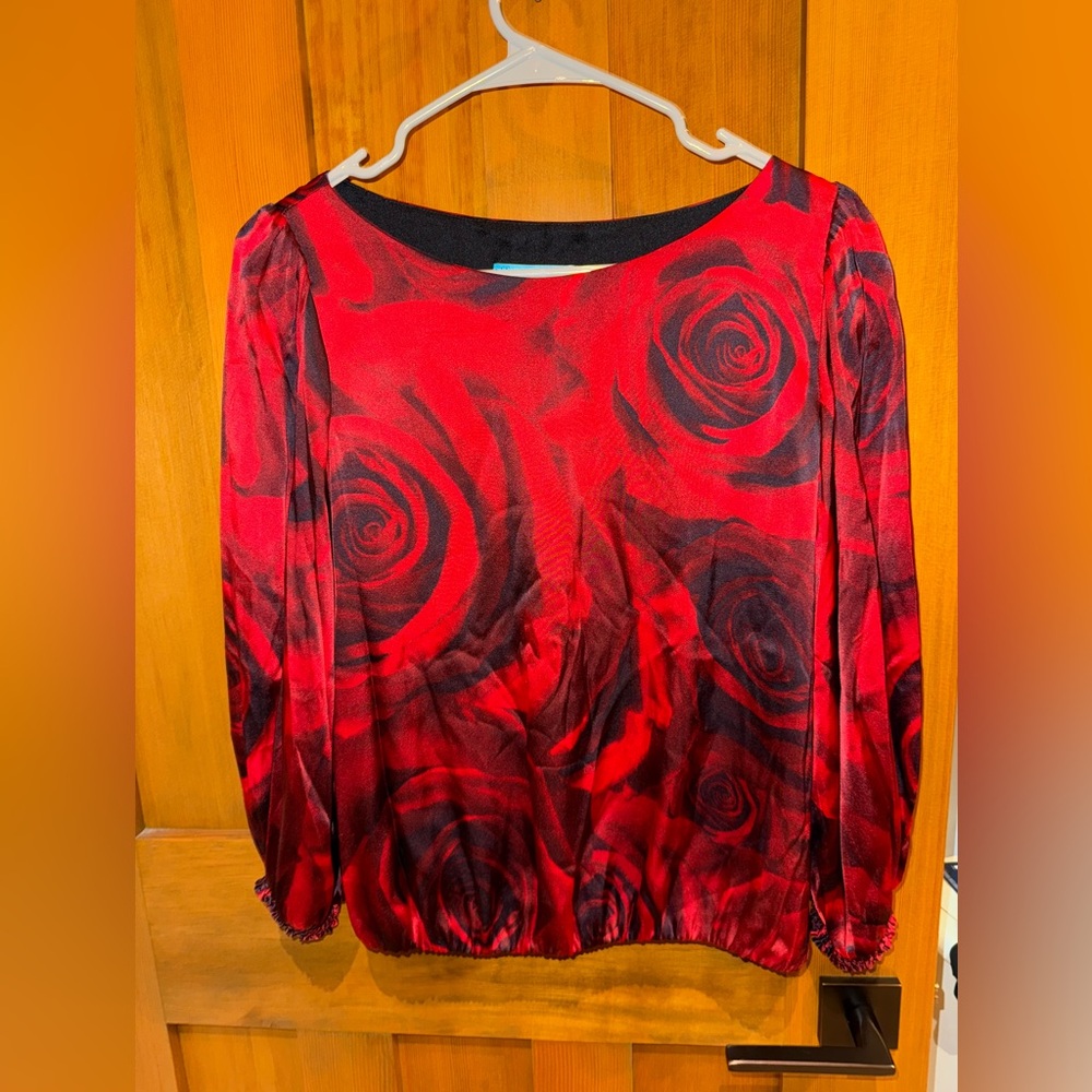 Alice + Olivia Red Rose Print Blouse Medium